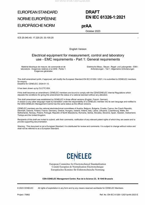 EN IEC 61326-1:2021測量、控制和實驗室用的電設備 電磁兼容性要求 第1部分:通用要求