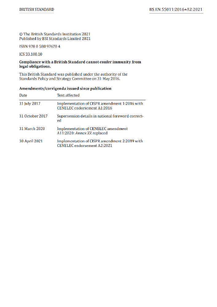 EN 55011:2016+A2:2021工業(yè)、科學(xué)和醫(yī)療(ISM)射頻設(shè)備 騷擾特性 限值和測(cè)量方法